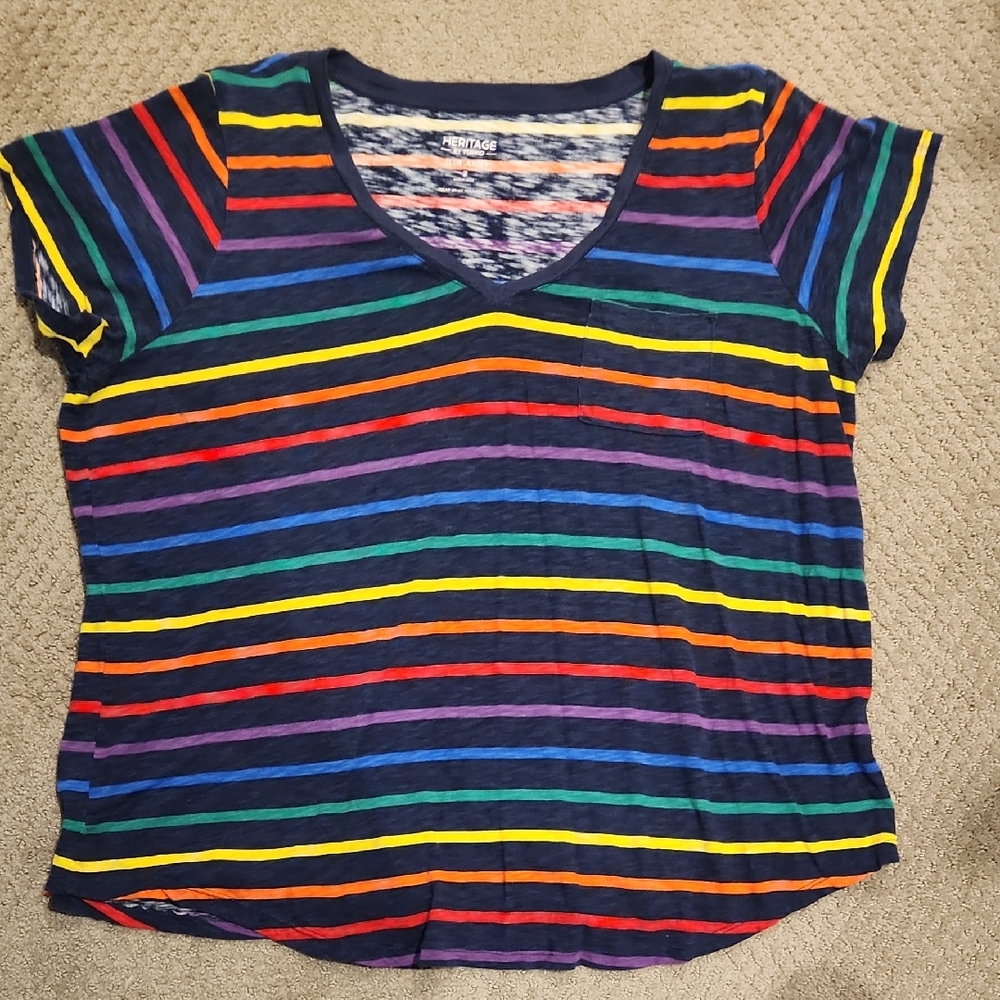 NEW Torrid Striped Slub Jersey Tee in Navy, Coral & Yellow. NEW 100% COTTON